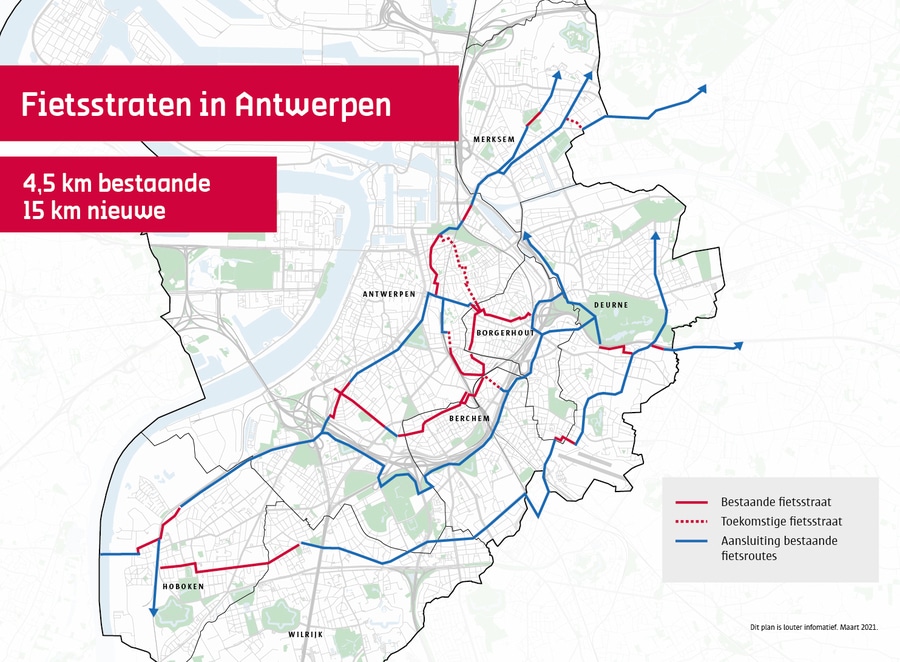 kaart van fietsstraten in Antwerpen